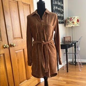 Chic Brown Corduroy Dress with Belt